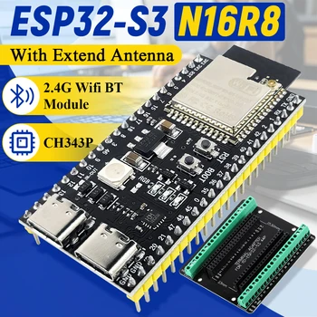 ESP32 S3 Entwicklungsboard mit Erweiterungsadapter-Kit 2,4G WLAN BT Modul MCU ESP32-S3 N16R8 44-Pin Typ-C