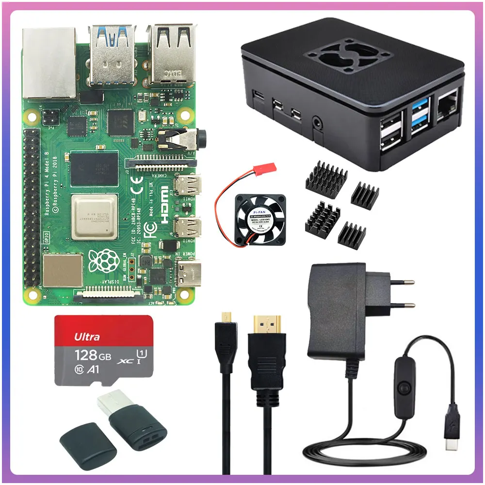 Raspberry Pi 4 8 GB 4 GB 2 GB 1 GB Kit + Netzteil + ABS-Gehäuse + 32G 64G 128G-Karte + Kühlkörper