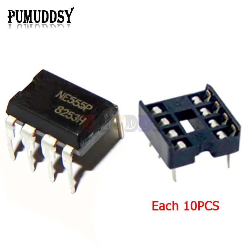 (10 Stück) NE555 NE555P IC 555 Timer-Programmier-Oszillator-Chip und 8-polige DIP-Sockel (20 Stück)