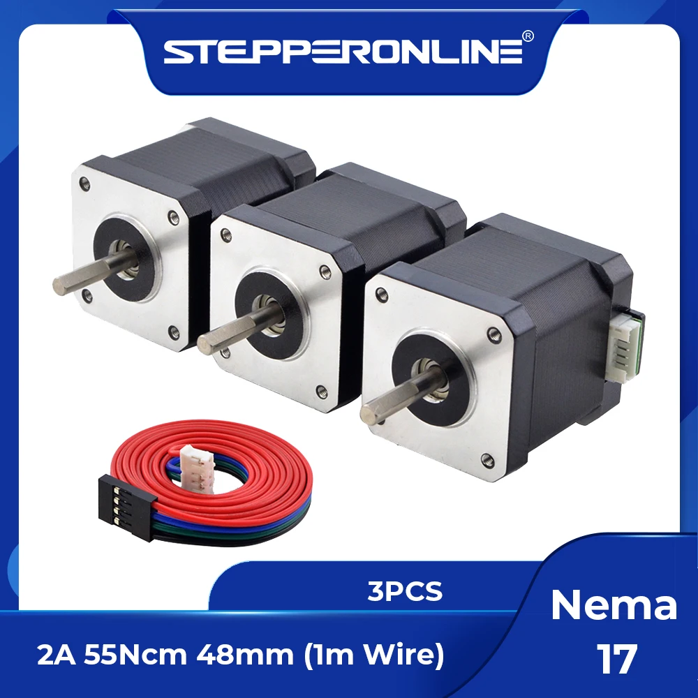 STEPPERONLINE 3 Stück Nema 17 Schrittmotor 42BYGH Motor 48mm 2A 17HE19-2004S Nema17 Motor 4-Leiter für DIY CNC