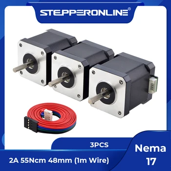 STEPPERONLINE 3 Stück Nema 17 Schrittmotor 42BYGH Motor 48mm 2A 17HE19-2004S Nema17 Motor 4-Leiter für DIY CNC