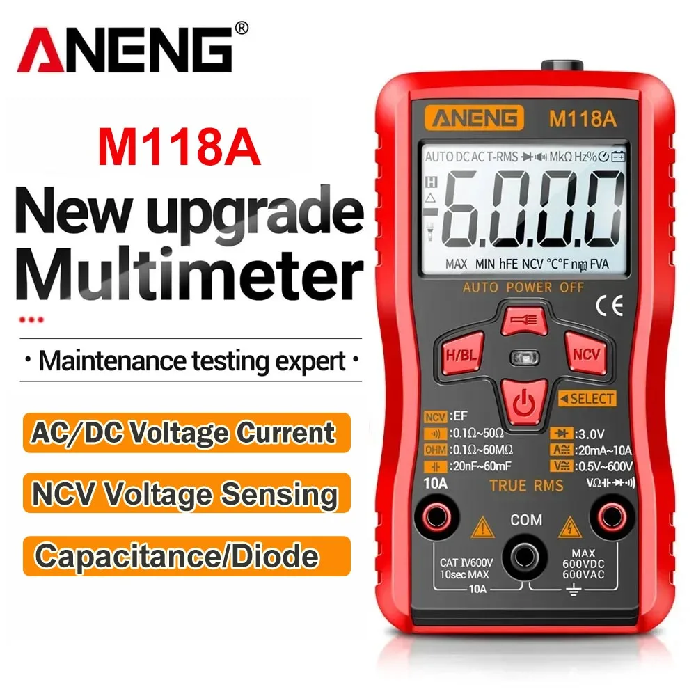 Digitalmultimeter Mini Multimetro 6000 Zählungen ANENG M118A AC Spannung Auto Kapazität Widerstand Diode Meter