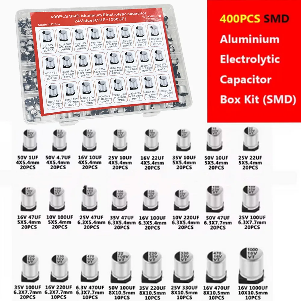 Aluminium-Elektrolytkondensatoren SMD-Sortiment-Kit 400 Stück 24 Werte – Bild 4