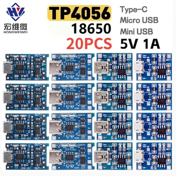 TP4056 1A 5V Lithium-Batterie-Ladeplatinenmodul Mini USB Micro USB Typ-C-Schnittstelle 18650 (20 Stück)
