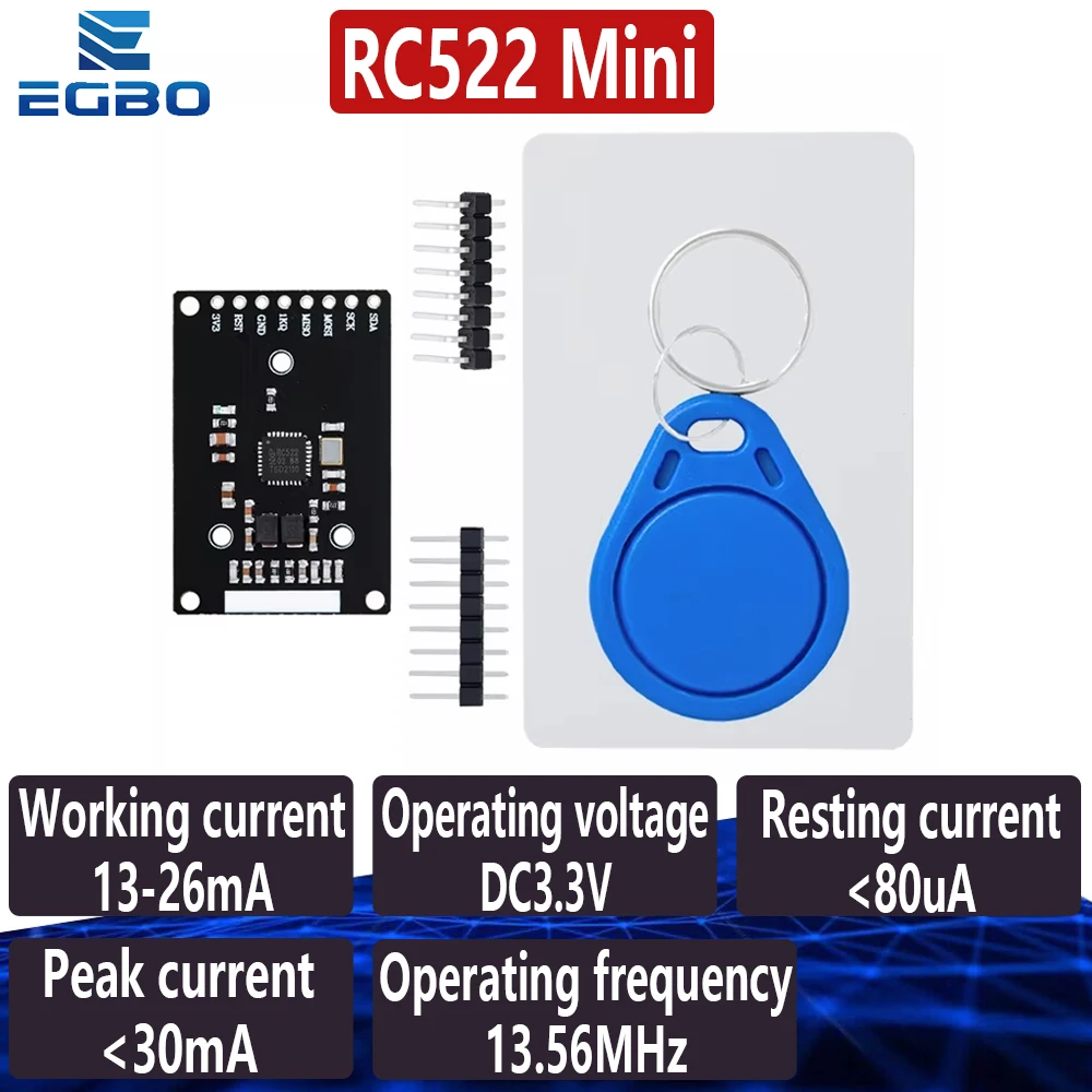 RFID-Modul RC522 Mini-Kits S50 13,56 MHz 6cm mit Tags SPI Schreiben & Lesen für Arduino Uno 2560 EGBO