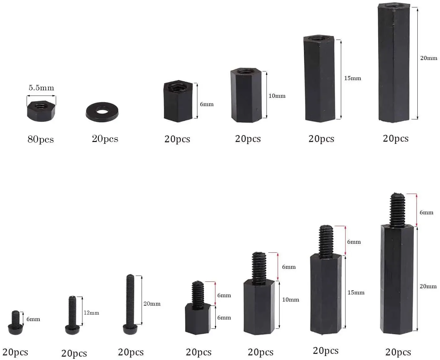 Nylon Spacer Standoff Schrauben Set M2 M3 M4 Sechskant Nylon Schrauben und Muttern für PCB (320 Stück)