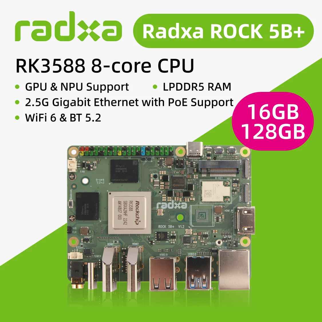 AvaCoreRadxa ROCK 5B+ RK3588 8-Kern-CPU, GPU- und NPU-Unterstützung – Bild 6