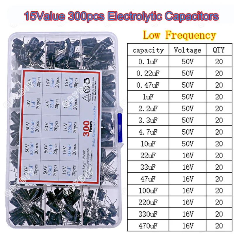 15 Arten 16 V 50 V 0,1 uf-470 uF Elektrolytkondensator Kombination sortiertes Kit-Set (300 Stück)