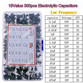 15 Arten 16 V 50 V 0,1 uf-470 uF Elektrolytkondensator Kombination sortiertes Kit-Set (300 Stück)