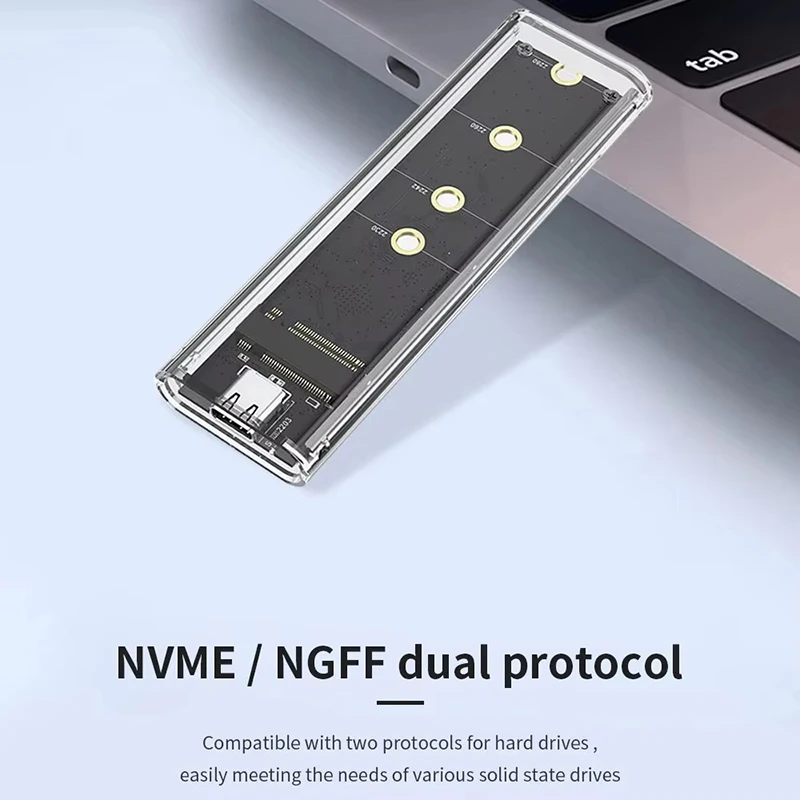 M.2 SATA NVME zu USB3.0 Festplattengehäuse Transparentes USB Typ C 10Gbps Externes Gehäuse