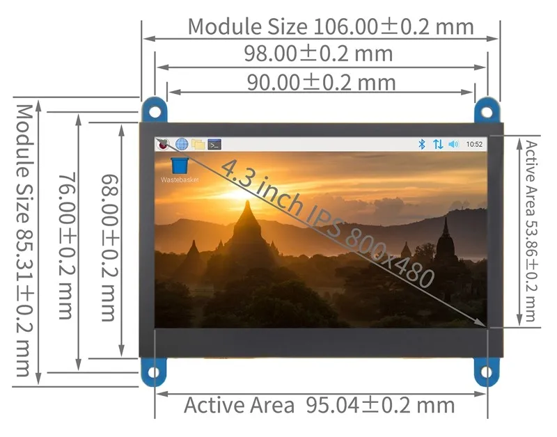 4,3-Zoll Raspberry Pi HDMI-Display USB-Kapazitiver Touchscreen für Raspberry Pi 3B+/4B