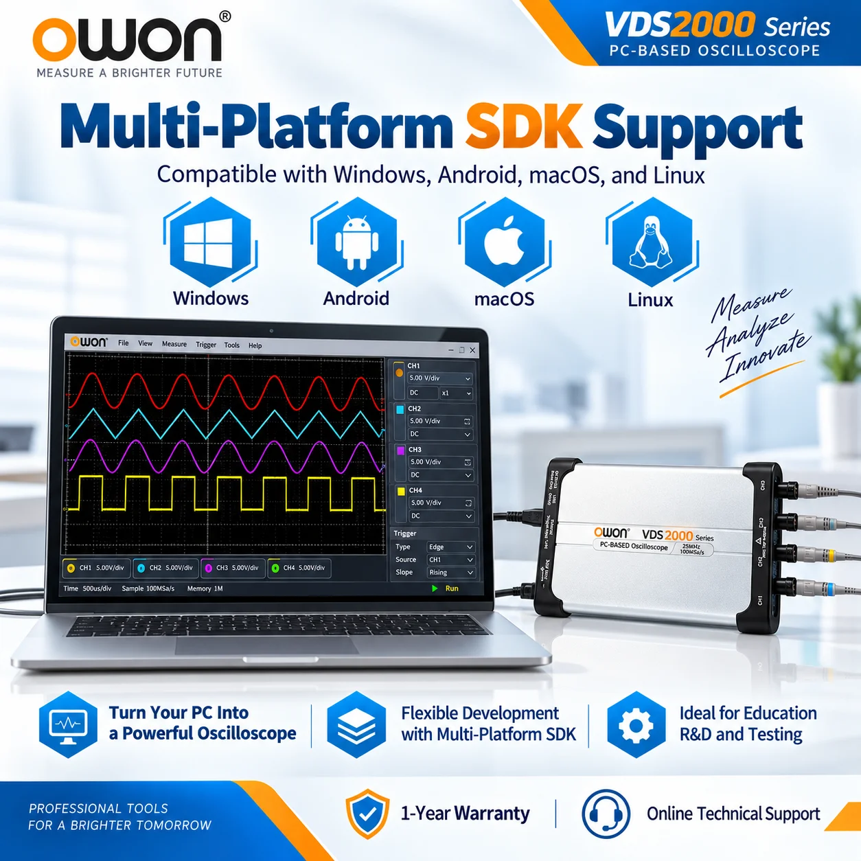 OWON VDS2000 Serie USB PC-Oszilloskop 25MHz 100MSa/s – Bild 2