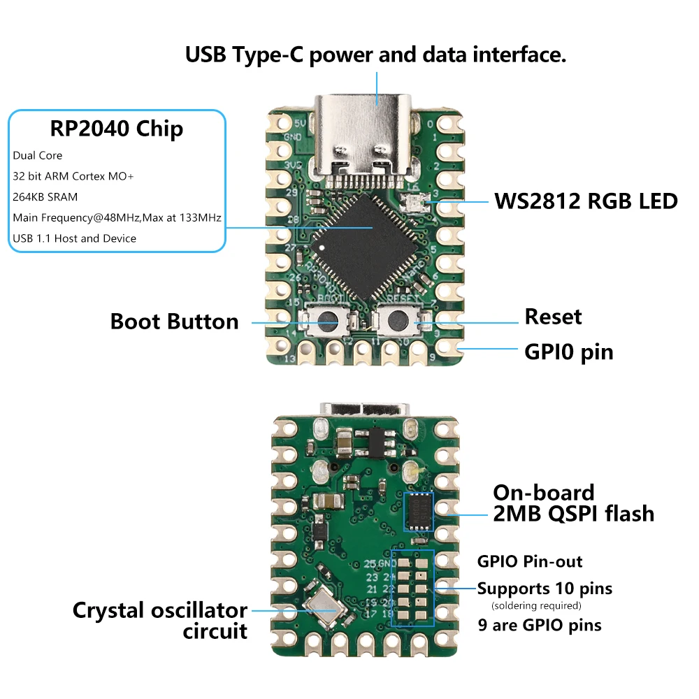 Pico Mini RP2040-Zero Mikrocontroller-Entwicklungs platine – Bild 5