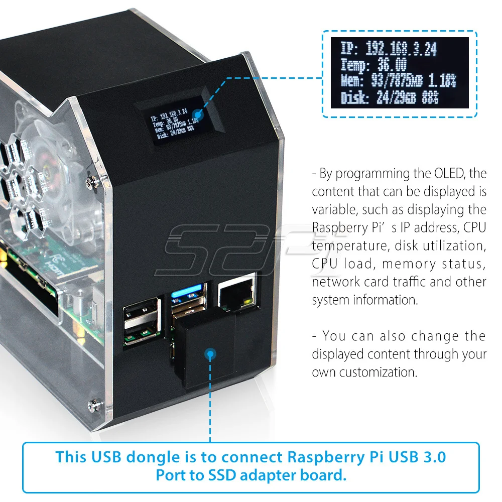 52pi Raspberry Pi 4 Modell b abs Mini Tower Nas Kit mit Eisturm 0,96 – Bild 4