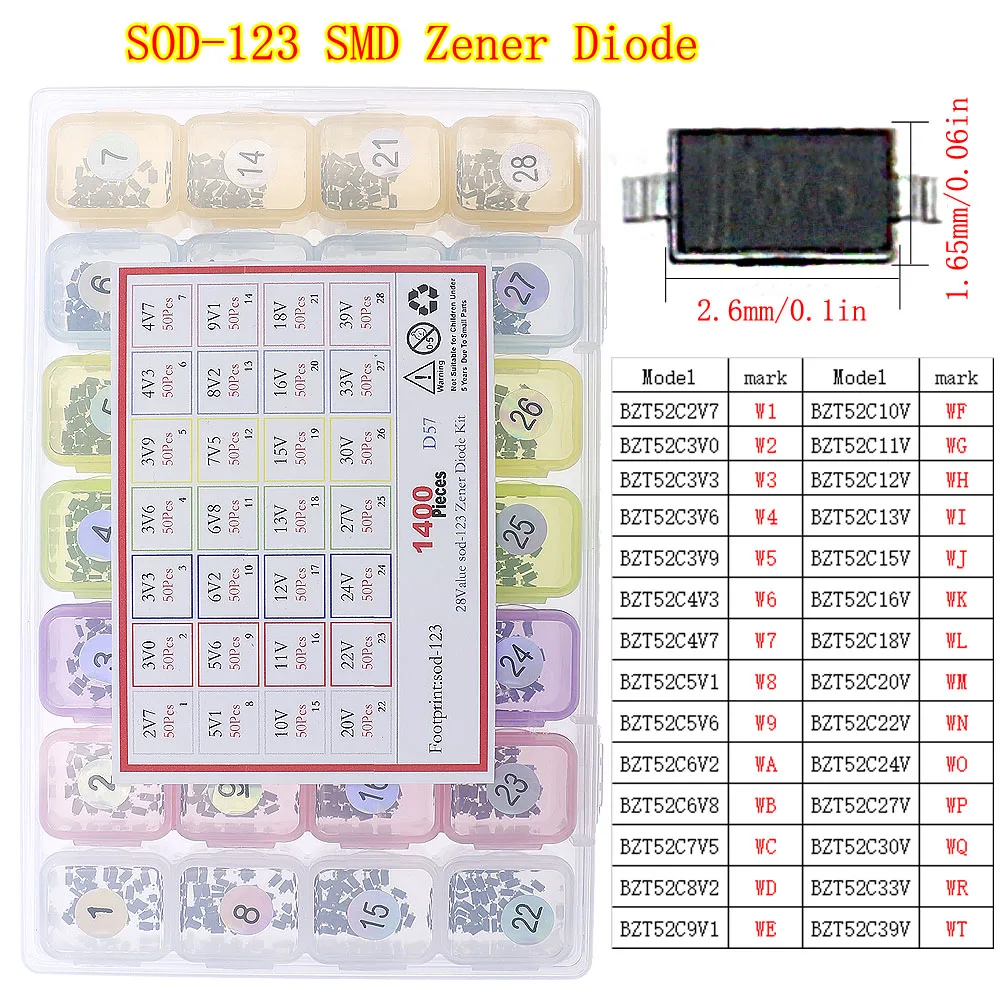 DIP SMD Zener Diode Fast Switching Schottky TVS Diode Assorted Kit – Bild 3