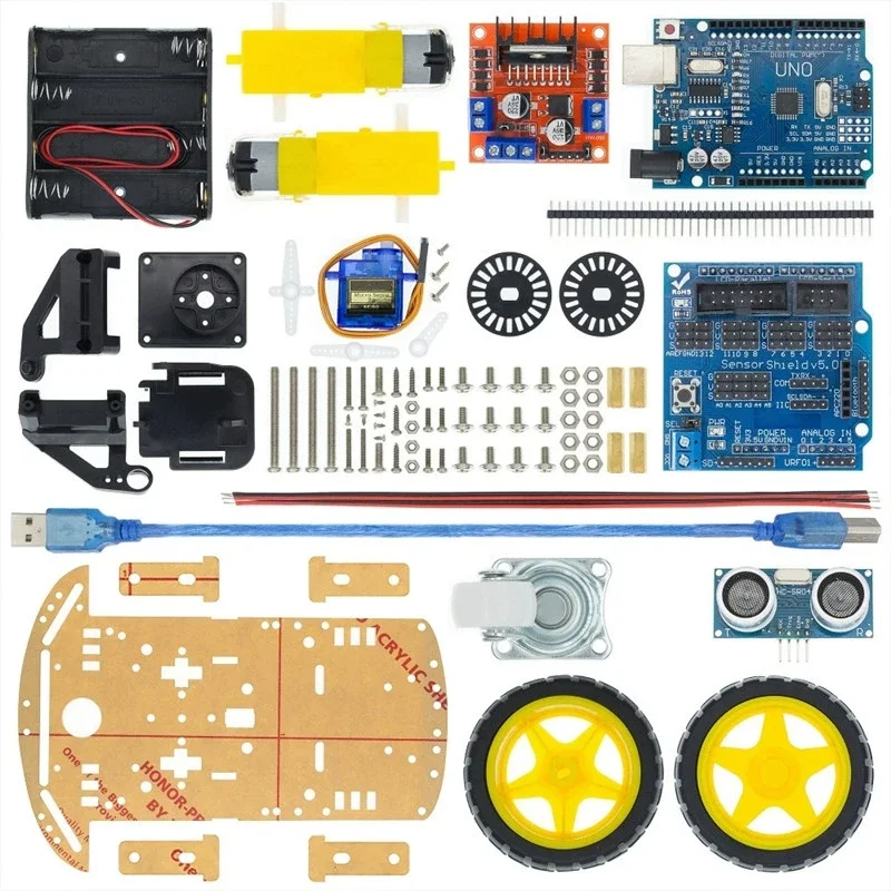 Smart Electronics Motor Smart Roboter Auto Chassis Kit Geschwindigkeit geber Batterie kasten 2WD Ultraschall