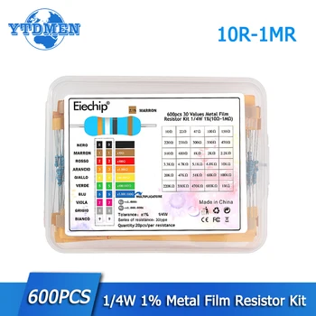 1/4W Metallschichtwiderstandssatz Widerstand 1% 30 Werte 10 Ohm ~ 1M 0,25w Widerstände Set