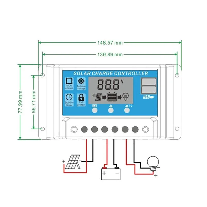 10/20/30/40/50/60A Solar-Laderegler 12V 24V Automatischer – Bild 3