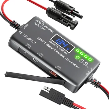 MPPT 10A 12V Solar-Laderegler mit LCD-Display, Solarpanel-Laderegler mit Typ-C und USB-Ausgang für Solarpanels