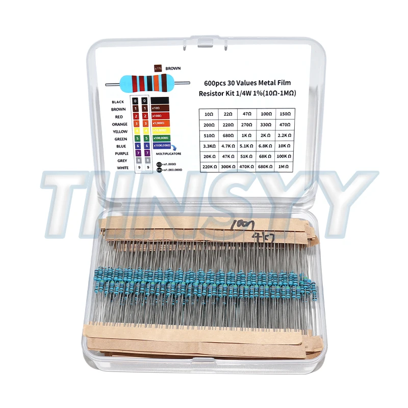 Metallfilm-Widerstands-Set, sortiertes Kit, 30 Werte, Metallfilm-Widerstand, Widerstand 1/4 W, 1 (600 Stück)