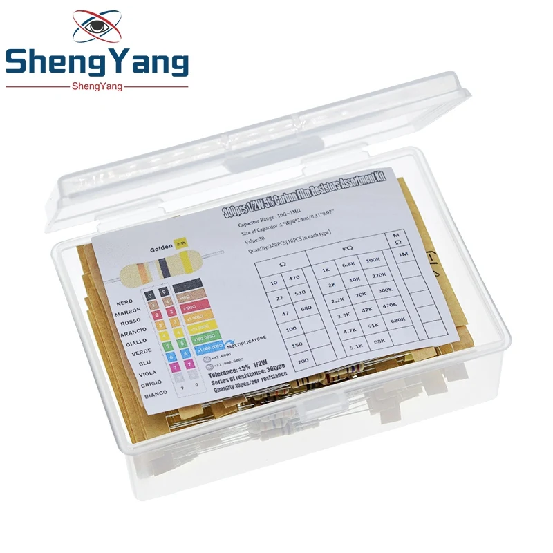 30-Wert-Set 10 Ohm-1 MOhm 1/2W 5% Metall-Widerstände Sortiment Kit 30 Werte Widerstände (300 Stück)