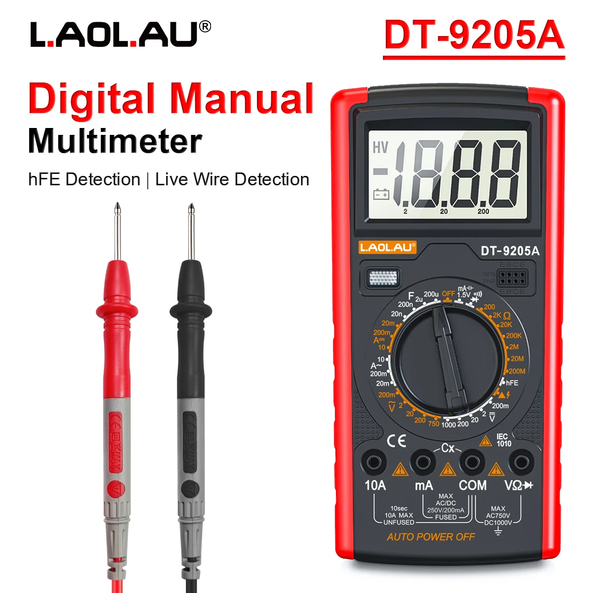 DT-9205A Digitales Multimeter, 1999 Anzeigen, LCD-Anzeige, AC/DC-Spannung, Strom, Widerstand, Kapazität