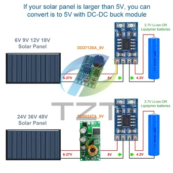MPPT Solarladeregler 1 A 4,2 V 3,7 V 18650 LiPo Li-Ion Lithium Batterie Ladegerät Modul SD05CRMA Solarpanel