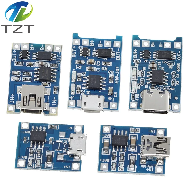 TZT Typ-C/Micro USB 5V 1A 18650 TP4056 Lithium-Batterie-Ladegerät-Modul Ladeplatine mit Schutz