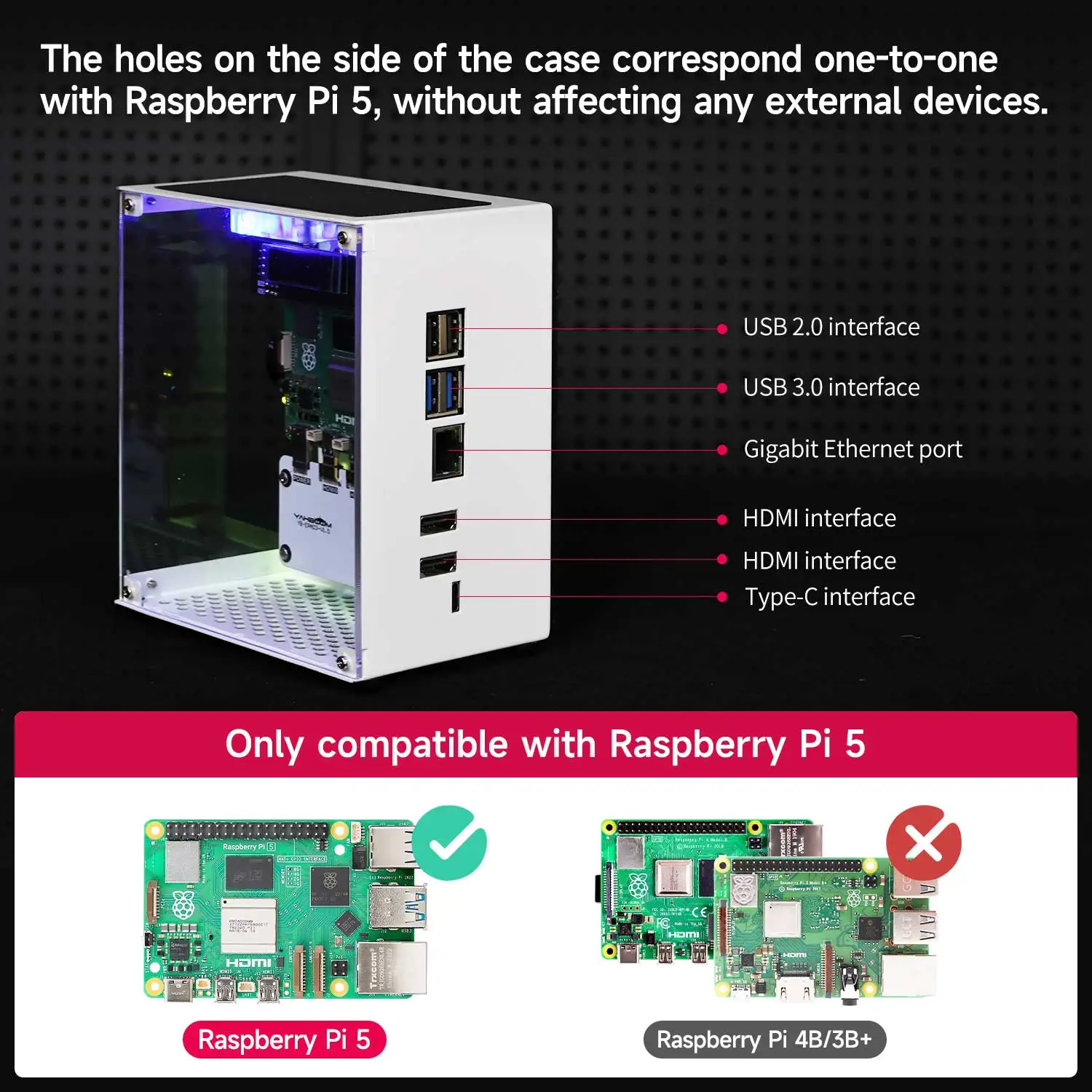 Raspberry Pi 5 Gehäuse-Schutzkit mit Kühlventilator, RGB-Farblicht – Bild 2