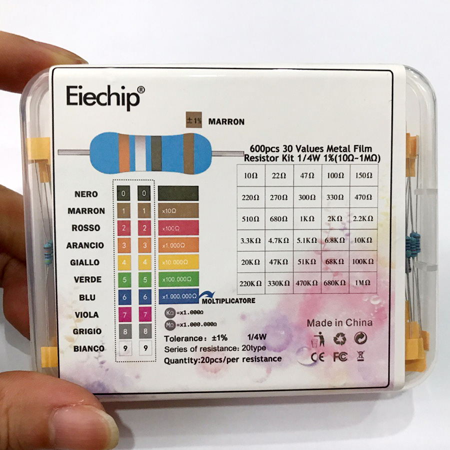 1/4 W 0,25 W Widerstand Pack Verschiedene Box Diy Metall Film Widerstände Kit 30 Werte * 20 stücke (600 Stück)