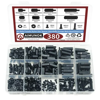 M3 männlich weiblich Nylon Sechskant Abstandshalter Schrauben Muttern Sortiment Kit (380 Stück)