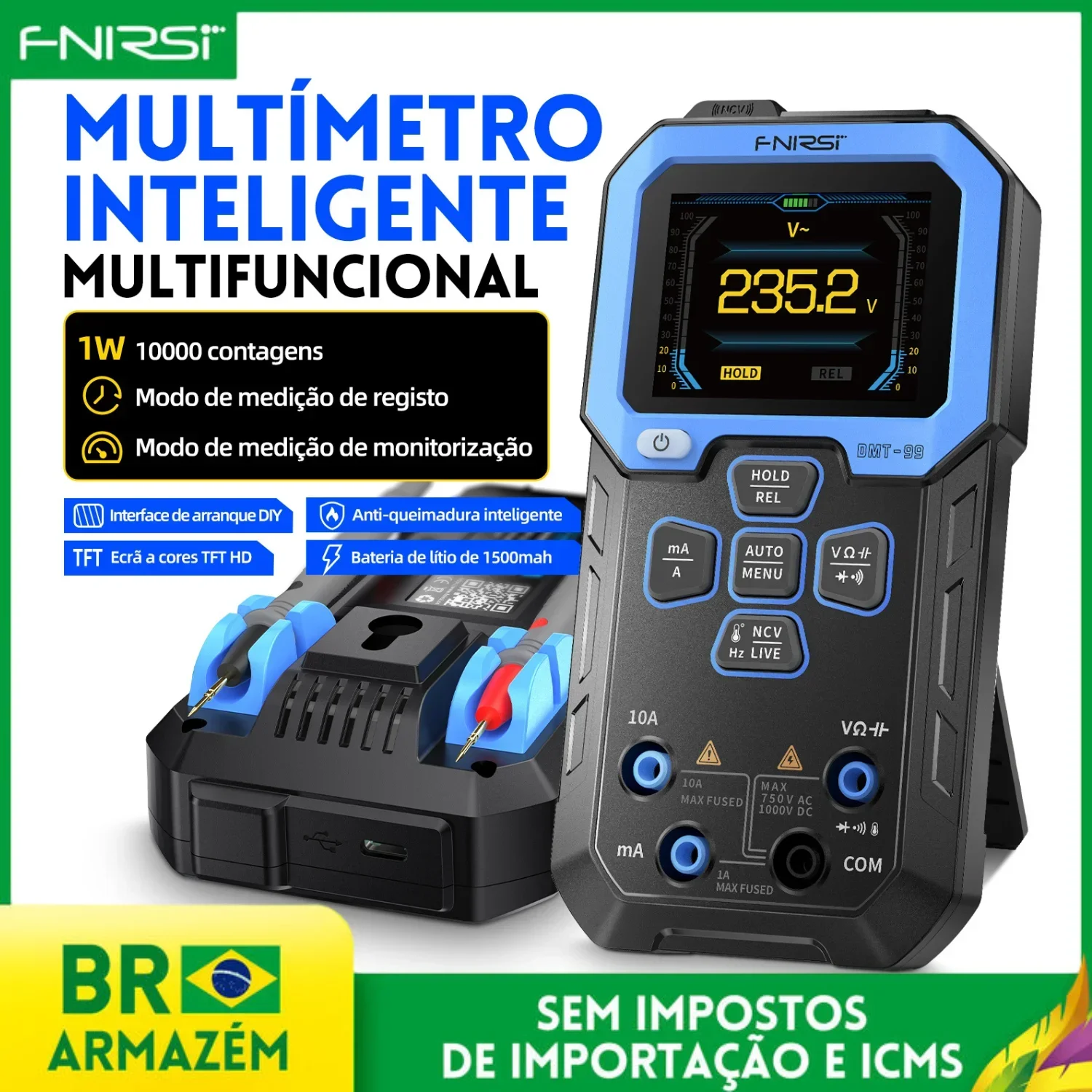 FNIRSI DMT-99 Digitales Multimeter 9999 Anzeigen Smart Professioneller Tester für 1000V Auto-Range AC/DC Ohm