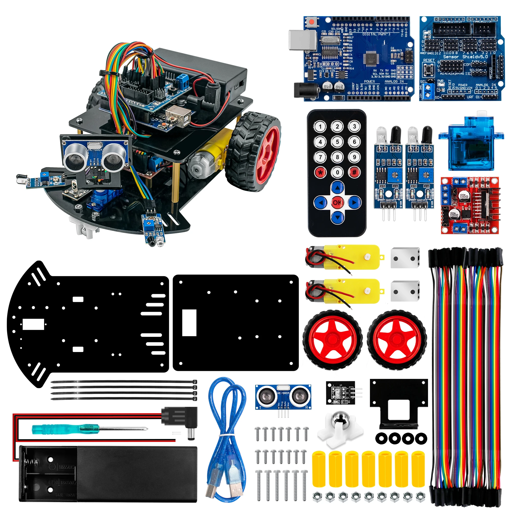 Smart Robot Car für Arduino 2WD Chassis Kit für UNO R3 mit Ultraschallsensormodul, IR-Fernbedienung, Tutorials