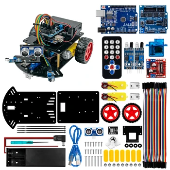 Smart Robot Car für Arduino 2WD Chassis Kit für UNO R3 mit Ultraschallsensormodul, IR-Fernbedienung, Tutorials