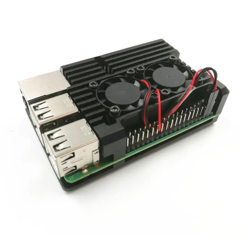 Raspberry Pi 4/3 Aluminiumgehäuse mit Dual-Lüfter, Metallgehäuse, schwarzes Gehäuse für RPI Raspberry Pi
