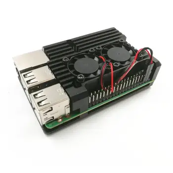 Raspberry Pi 4/3 Aluminiumgehäuse mit Dual-Lüfter, Metallgehäuse, schwarzes Gehäuse für RPI Raspberry Pi