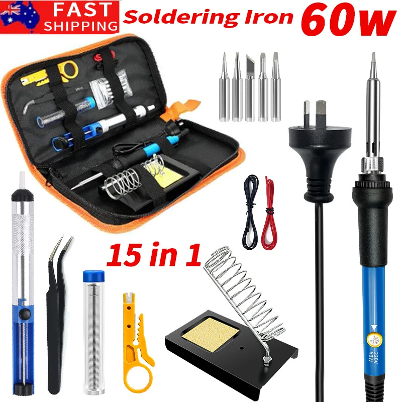 220V 60W Lötkolben Kit einstellbare Temperatur 15 in 1 Werkzeugs atz mit Lötkolben DIY Set EU Stecker au uk us
