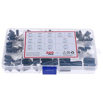 13 Typ 25 V 35 V 50 V 0,47 uF-1000 uF Aluminium-Elektrolytkondensator, sortiertes Kit (200 Stück)