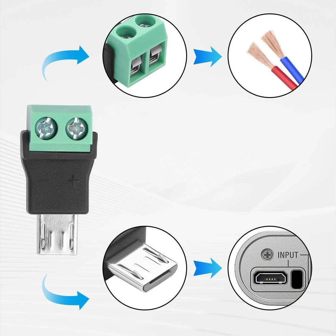 2-Pin Schraube Terminal zu Micro USB Adapter Micro-usb (5 Stück) – Bild 5
