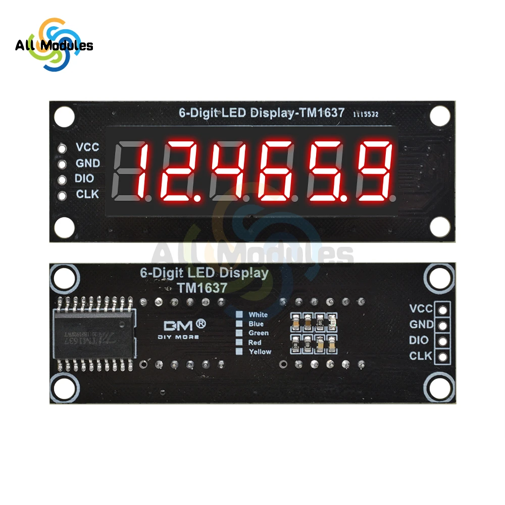 0,36 Zoll TM1637 Digitales LED-DIsplay, 6 Bits, 7 Segmente, digitales LED-DIsplay-Modul, I/O-Schnittstelle, 5