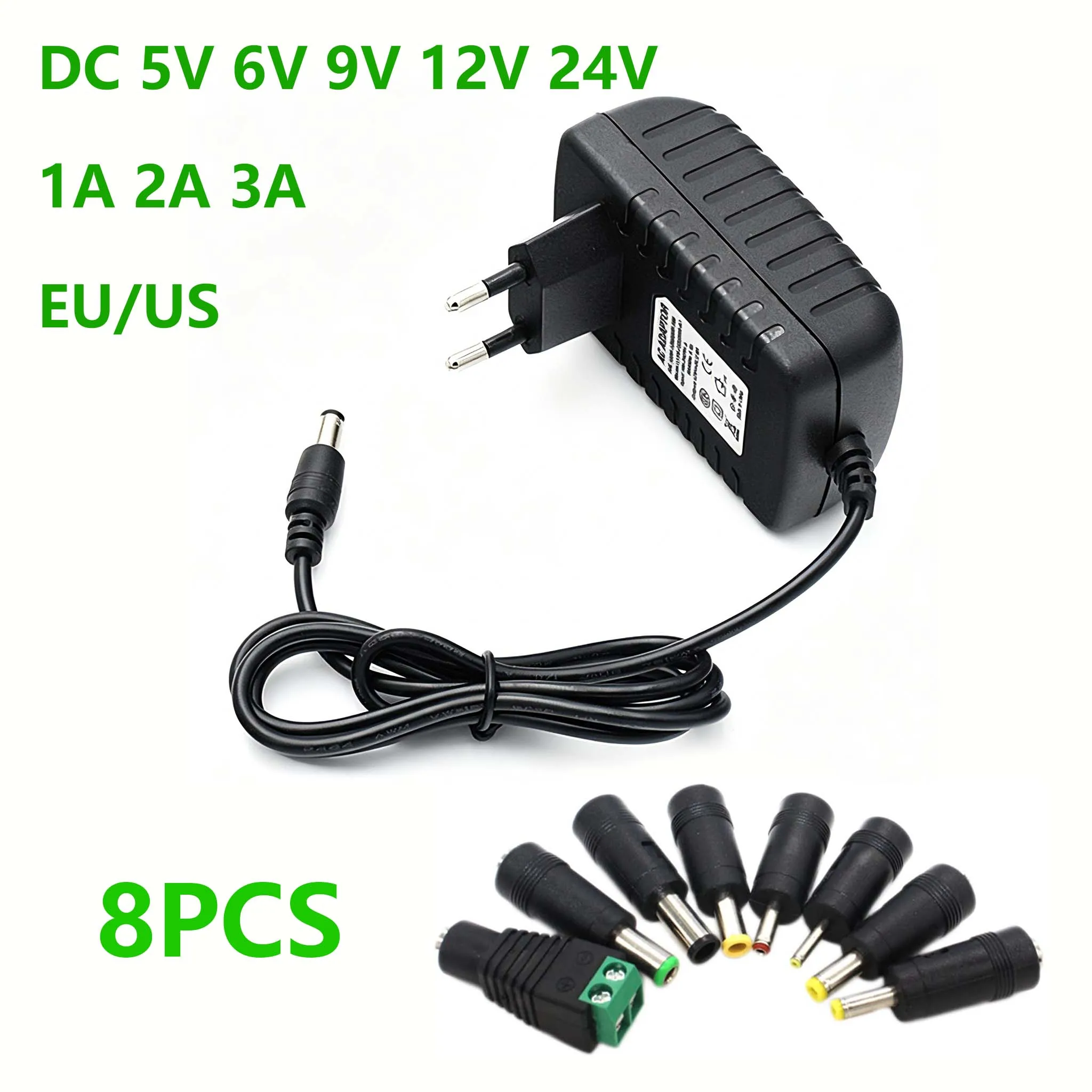 DC 5V 6V 9V 12V 24V Netzteiladapter 1A 2A 3A 8V 10V 15V 2A 3A Stromadapter DC-Stecker Konverter EU US mit 8
