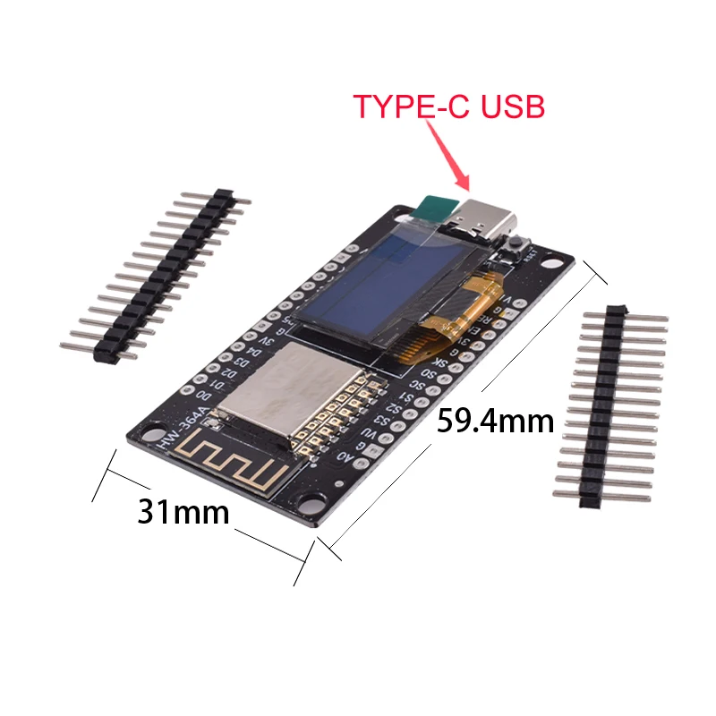 NodeMCU ESP8266 V3 Entwicklungsboard mit 0,96 Zoll OLED-Display CH340G ESP-12E WiFi-Modul TYPE-C USB