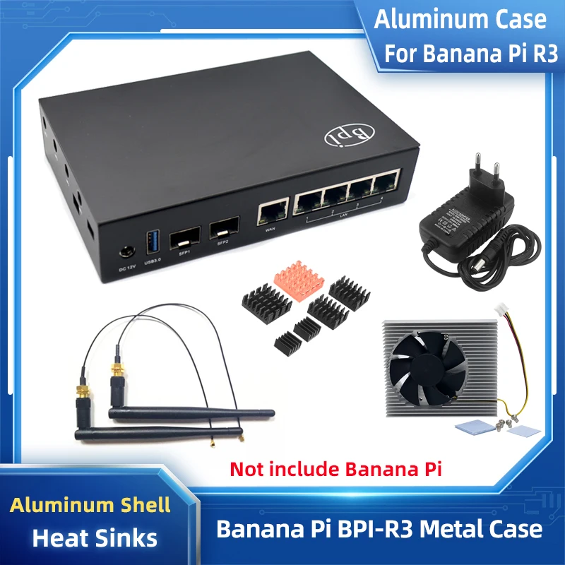 Banana Pi R3 Aluminiumgehäuse schützen Metallgehäuse optionale Kühlkörperantenne für Banana Pi BPI-R3