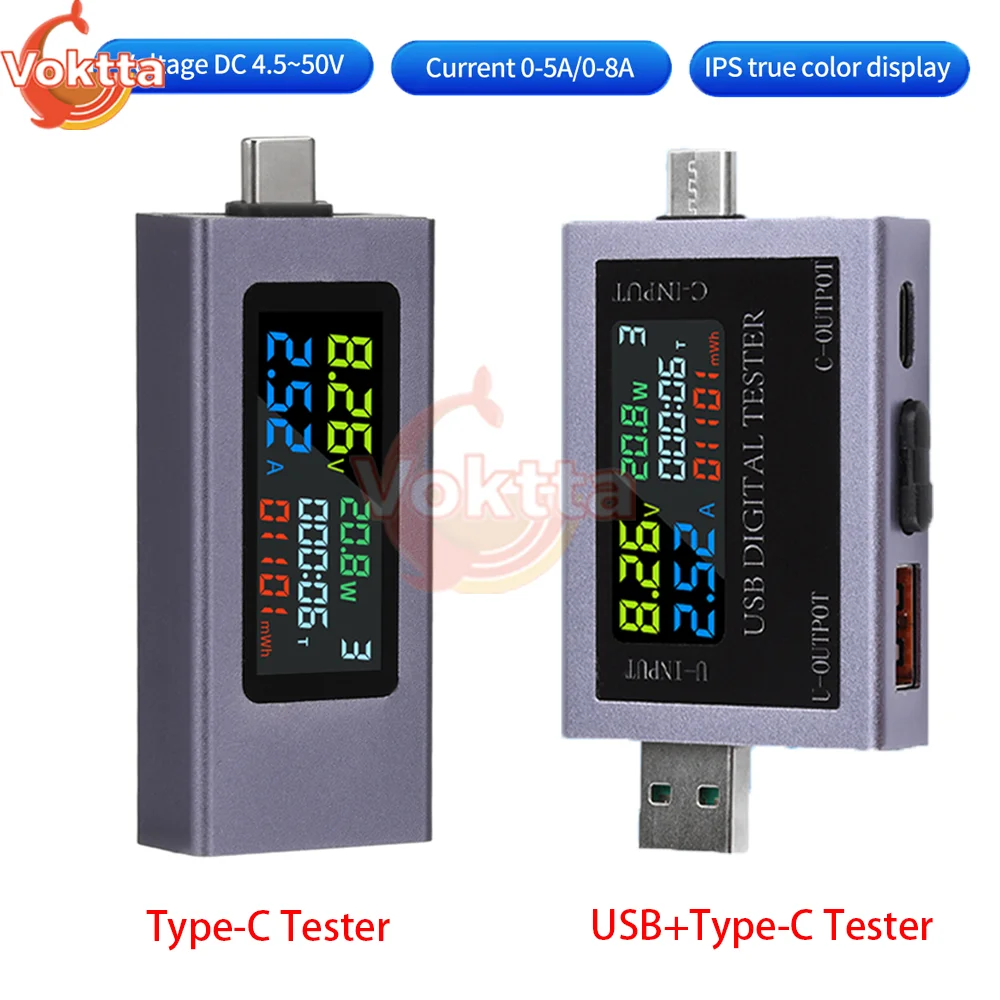 Dual USB Typ-C Tester DC 4,5-50V 0-8A Multifunktions-Digitalanzeige Spannung Amperemeter Leistungsmesser Power