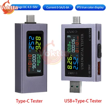 Dual USB Typ-C Tester DC 4,5-50V 0-8A Multifunktions-Digitalanzeige Spannung Amperemeter Leistungsmesser Power