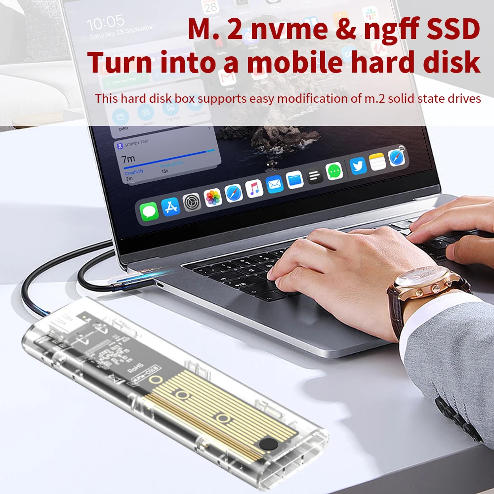 M.2 SATA NVME zu USB3.0 Festplattengehäuse Transparentes USB Typ C – Bild 4