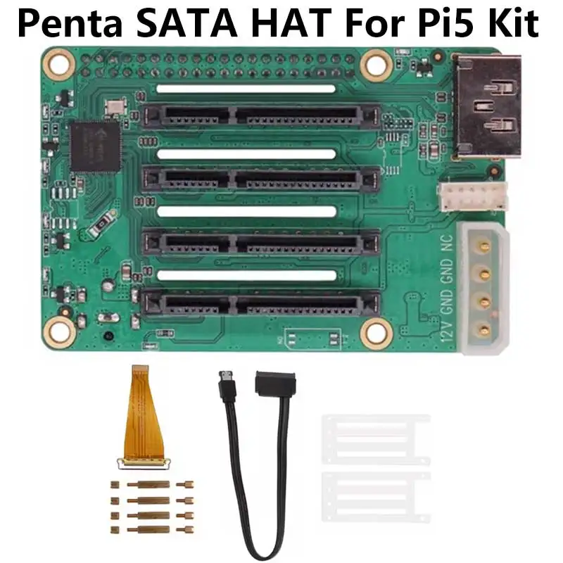 Raspberry Pi 5 Penta SATA HAT Erweiterungsboard 4-Kanal-SATA-Schnittstelle für NAS-Speicher für Raspberry Pi 5