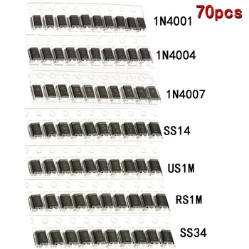 SMD Dioden 1N4001 M1 1N4004 M4 1N4007 M7 SS14 1N5819 SS34 SR340 US1M RS1M Schottky Diode 7 Werte * (70 Stück)