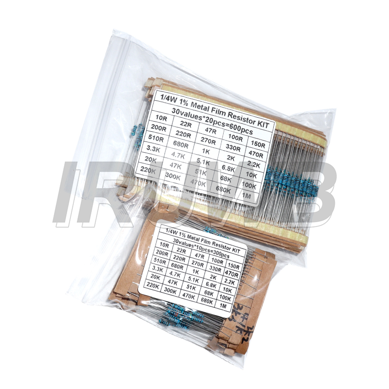 30 Arten 1/4 W Widerstand 1 % Metallschichtwiderstandspaket, sortiertes Kit 1 K, 10 K, 100 K, 220 Ohm, 1 m