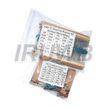 30 Arten 1/4 W Widerstand 1 % Metallschichtwiderstandspaket, sortiertes Kit 1 K, 10 K, 100 K, 220 Ohm, 1 m